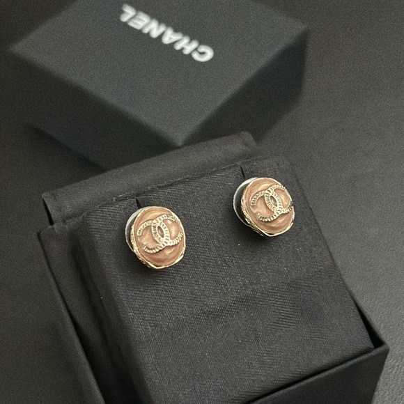 CHANEL Pink & Gold Brass Stud Earrings - Picture 1 of 8